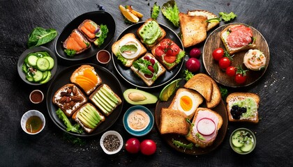 various sandwiches and ingredients on the table