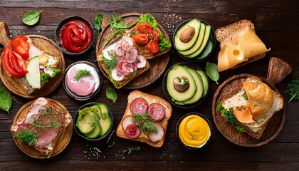 various sandwiches and ingredients on the table