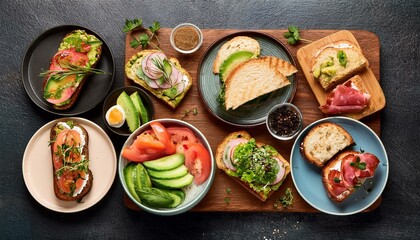 various sandwiches and ingredients on the table
