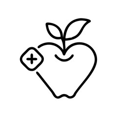 Fototapeta premium A line drawing of an apple with a small medical cross on the side, symbolizing health, nutrition, and wellness through healthy eating, on a transparent background