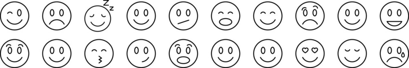 Smile Bundle of Thin Icons. Editable Stroke. Suitable for Web Sites, Books, Cards, Apps