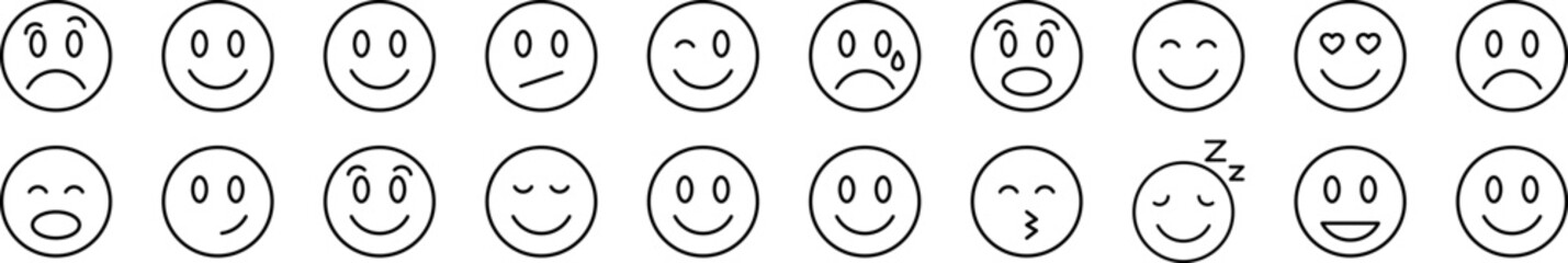 Smile Simple Isolated Line Icons Collection. Editable Stroke. Suitable for Web Sites, Books, Cards, Apps