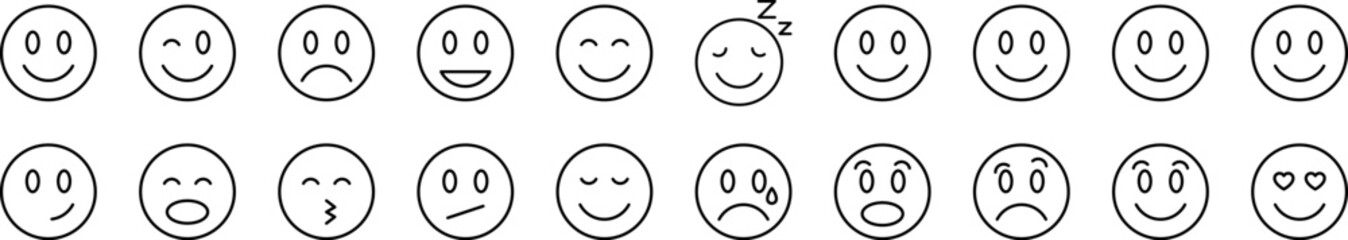Smile Pack of Thin Icons. Editable Stroke. Suitable for Web Sites, Books, Cards, Apps