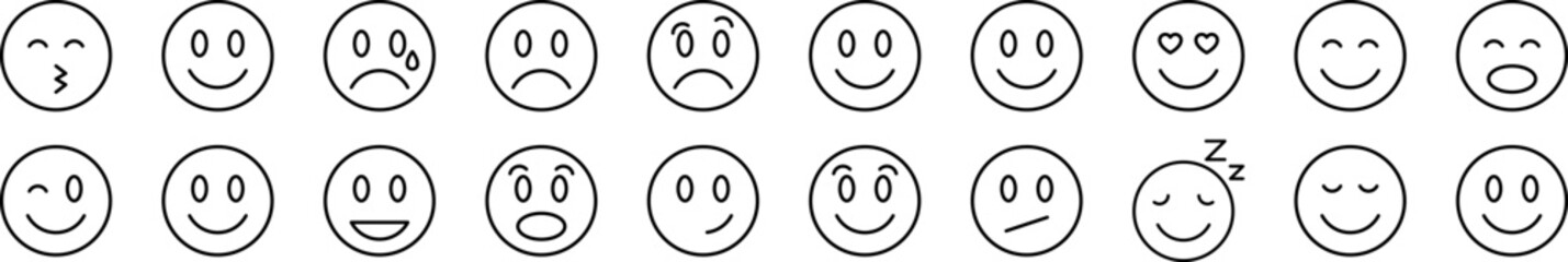 Smile Related Line Icons for Web Sites, Books, Cards, Apps. Editable Stroke. Suitable for Web Sites, Books, Cards, Apps