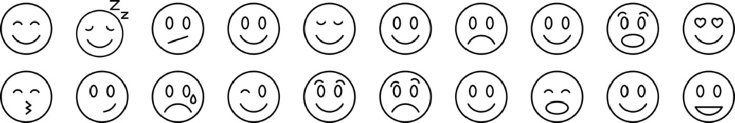 Smile Bundle of Thin Icons. Editable Stroke. Suitable for Web Sites, Books, Cards, Apps