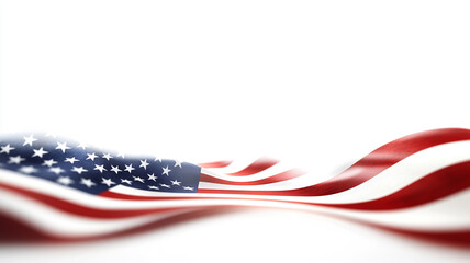 American flag waving softly under bright light with a blurred background