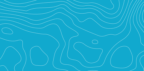 Ocean bottom topographic line map curvy wave isolines vector. Sea or ocean line contour topographic map with vector pattern of abstract marine geographic landscape on blue background. © Toko Toko