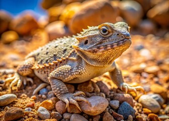Obraz premium In the sun-drenched desert, a Greater Short Horned Lizard seamlessly camouflages among rocky terrain, illustrating