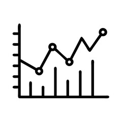 A line drawing of a graph with two fluctuating lines, one dotted and the other solid. The graph suggests market trends or data analysis, on a transparent background