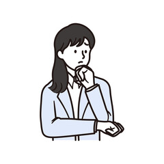 腕を組んで考える女性の会社員のイラスト素材
