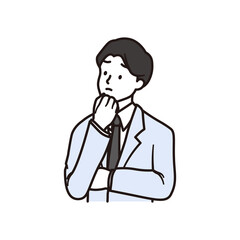 腕を組んで考える男性の会社員のイラスト素材