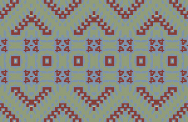 Square Ikat Pattern Dressfolk Embroidery, Aztec Geometric Ornament Print. Design for Carpet, Wallpaper, Clothing, Wrapping, Fabric