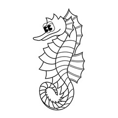 Doodle cute character illustration seahorse sticker outline
