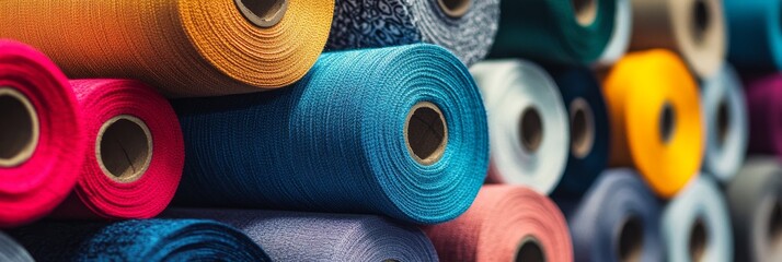 Colorful spools of thread stacked together, showcasing a variety of hues perfect for sewing and crafting projects.