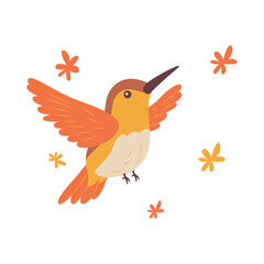 Cute Hummingbird Colibri Bird Flying with Leaves in Nature Park