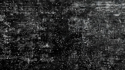 Obraz premium Abstract Black and White Grunge Texture with a Distressed and Rough Appearance, Featuring a Densely Patterned Background with White Lines and Dots, Suitable for Design and Art Applications