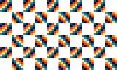 Fototapeta premium vintage colorful on block as checkerboard style repeat seamless replete image design for fabric printing, orange, green blue, red