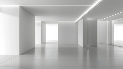 A large, empty room with white walls and a white floor