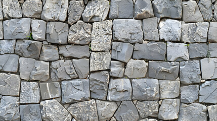 Obraz premium Close-up of a Gray Stone Wall with Irregularly Shaped Stones Arranged in a Pattern, with a Rustic, Weathered Look and a Natural, Organic Texture.