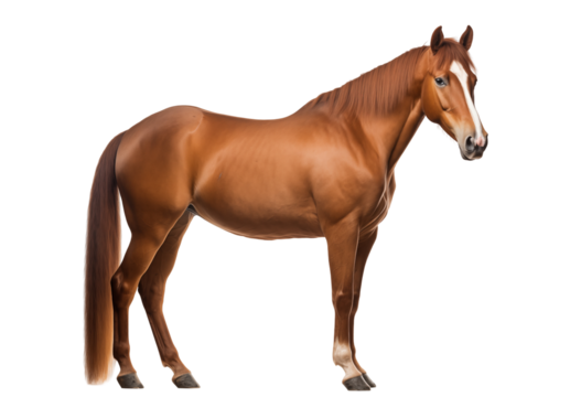 Beautiful Chestnut Horse Standing Gracefully With White Markings On Legs And Face