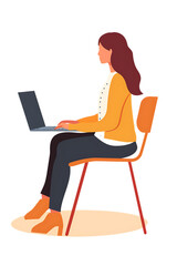woman sitting on a chair and using a laptop, isolated against a transparent background