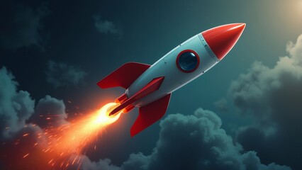 Realistic image of a rocket that flies into space. World Space Week.