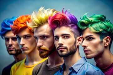 Fototapeta premium Diverse Men’s Hair Colors Showcasing Modern Trends in Hairstyles for Fashion and Style Inspiration