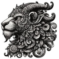 Lion Goat Old Engraving Style Vector