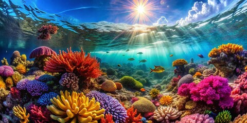 Diverse Ocean Plant Life: Colorful Underwater Flora in Marine Ecosystems and Coral Reefs