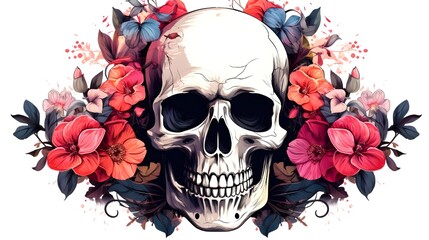 skull with red rose with black background Generative AI