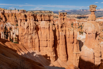 Hoodoo rocks in Bryce Canyon National Park on sunny day, Beautiful rock formations