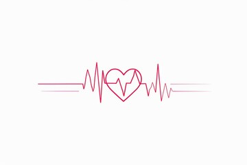 Continuous one line drawing heart pulse logo icon. Red and white colors. Heartbeat lone