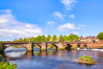 Fototapeta premium Chester, UK - The Old Dee Bridge and the River Dee at Chester.