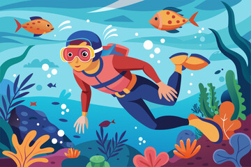 Obraz premium underwater world with fishes and snorkeling 