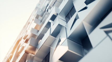 Obraz premium A sleek, modern architectural facade with geometric patterns, showcasing a blend of light and shadow.