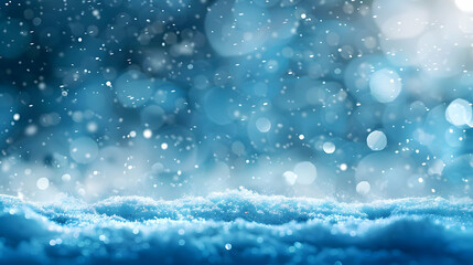 Obraz premium Abstract Winter Background with Sparkling Snow and Blue Bokeh Lights
