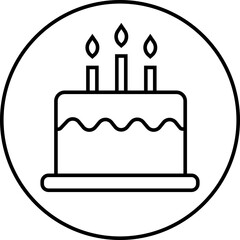 Cake icon. Symbol of the holiday. Festive cake with candle. Happy Birthday Concept. happy anniversary cake symbol in black linear style. Party surprise vector isolated on transparent background.