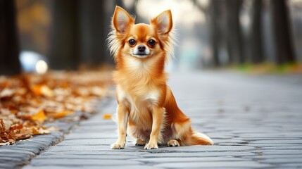 A charming small dog with big ears and long feet, exuding an adorable presence. This delightful canine features a soft, fluffy coat and an expressive face,