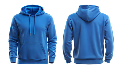 A blue hoodie showcased from the front and back, highlighting its casual style and comfortable design.