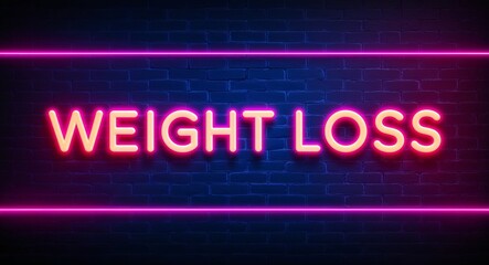 Obraz premium weight loss word lettering glowing with neon light on dark brick wall background
