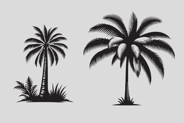 Summer palm tree vector and silhouette art
