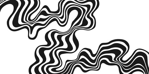 Abstract Retro Background with Wavy Black Lines, Monochrome, Psychedelic Art, Minimalism, Aesthetic, Groovy Poster, Stripes, Vintage, Vector Illustration