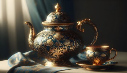 Teapot and cups on tray