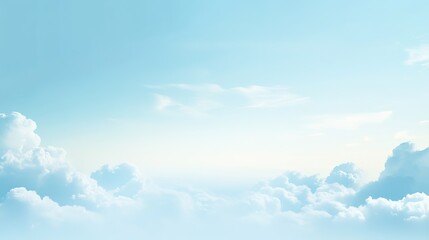 Obraz premium Minimalist background featuring a smooth gradient transitioning from light blue to white, accented with soft clouds to create a serene morning sky effect. Ideal for web design,