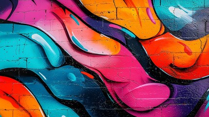 Graffiti wall with liquid flow patterns, dynamic and fluid lines