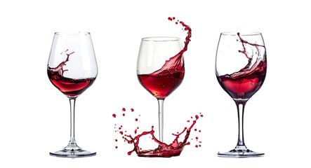 Pack of Wine glass with red wine splash, set on transparent