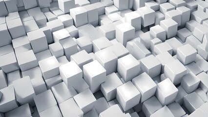 Obraz premium Scattered White Cubes on Minimalistic Background: An Ideal Design for Presentations, Banners, and Web Use