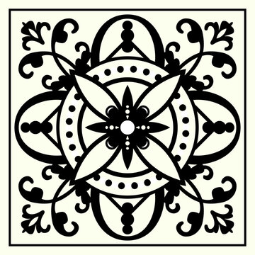 Stencil for ceramic tiles. Square. Moroccan Design Template. Tile stencil pattern. Traditional repeating pattern. Monochrome Vector pattern. Abstract vintage print for printing, ceramic tiles, fabric.