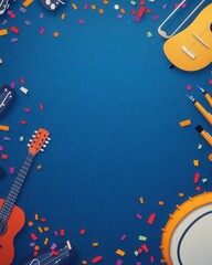 Obraz premium Colorful musical instruments and confetti create a vibrant backdrop for any creative project celebrating music and joy