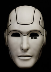 Human Robot Face Mask Isolated Against Black Background